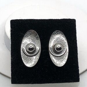 Vtg MCM Abstract Retro Style Silver Tone Elongated Saucer Shaped Cufflinks 1”